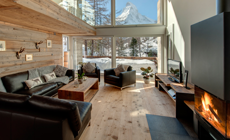 Zermatt Haus Sunnubiela lounge view of the Matterhorn